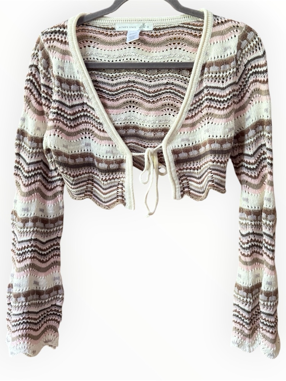 Altar'd State multi stripe Moore crochet knit cropped cardigan size medium